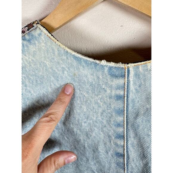 VTG Cottage 90s Womens Vest Needlepoint Floral Denim Tapestry Large joujou - Picture 5 of 7